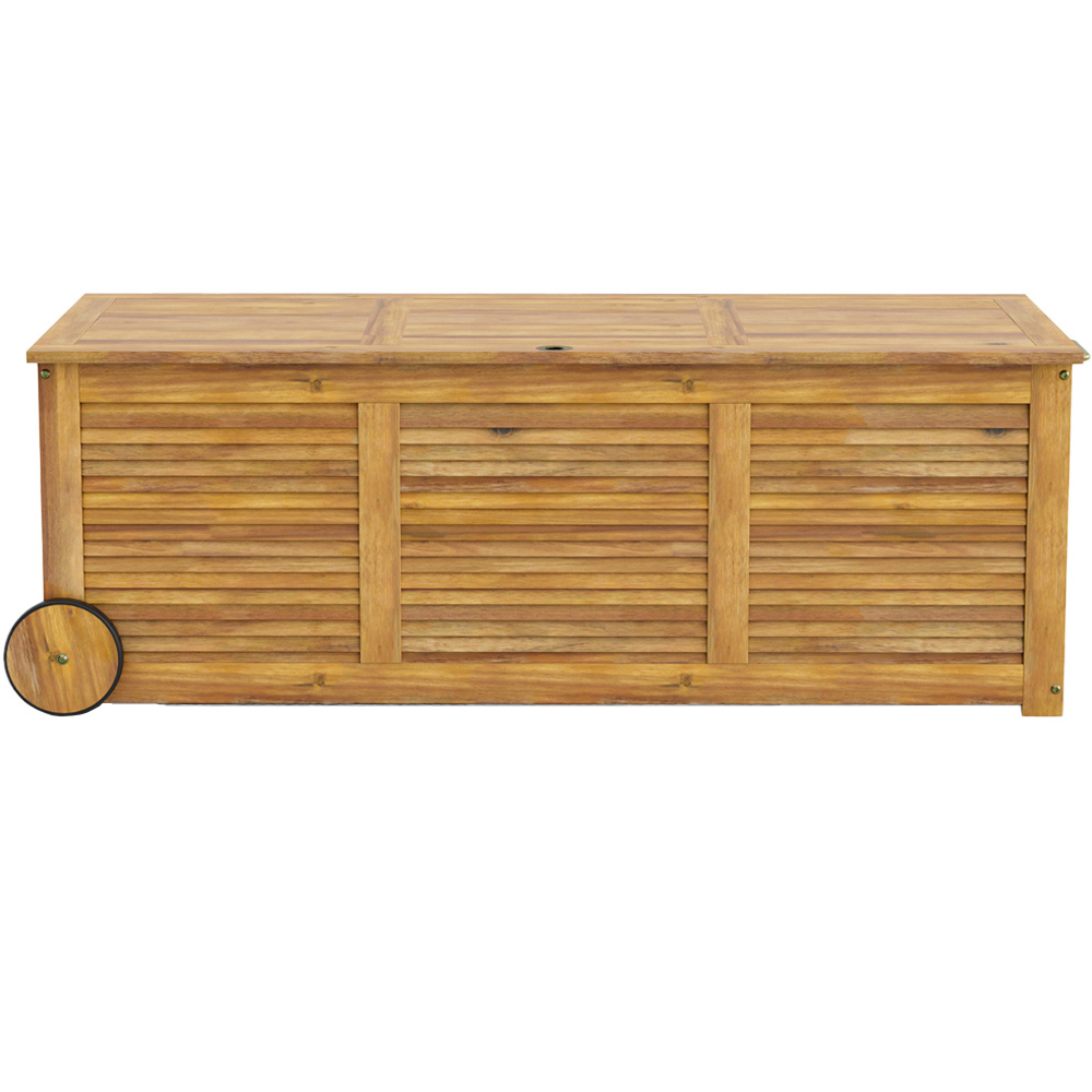 Costway 180L Acacia Wood Outdoor Storage Box with 2 Wheels Image 1