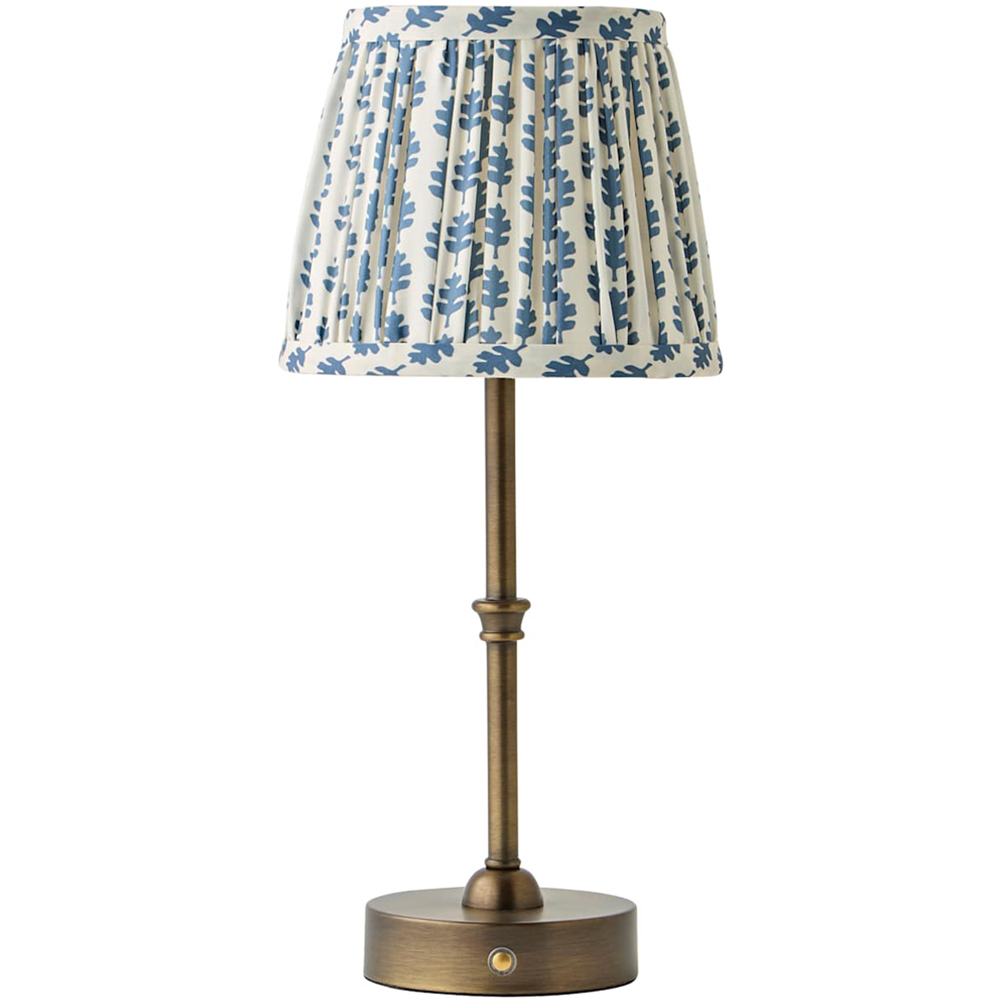 ValueLights Lowe Blue Ditsy Floral Pleated Shade Brass Rechargeable Table Lamp with Bulb Image 1