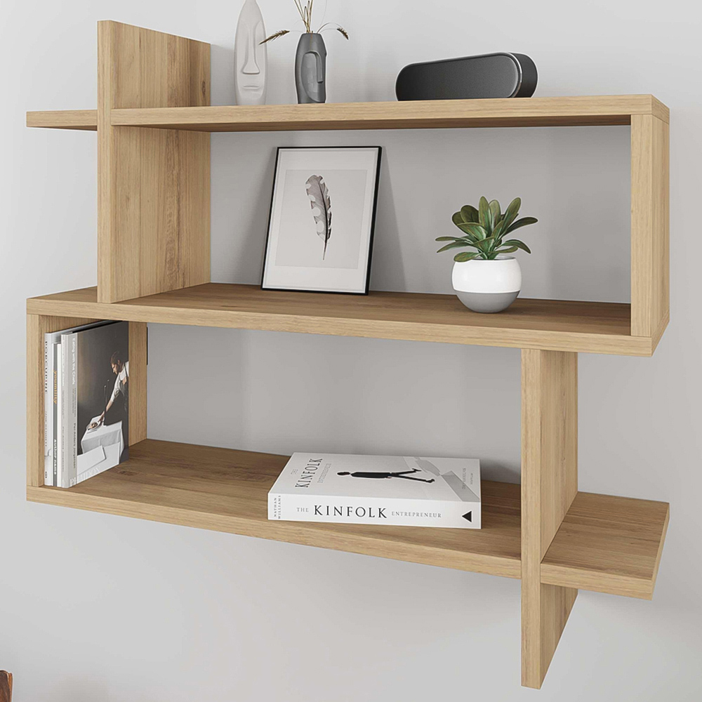 Decortie Paralel 2 Shelf Oak Wall Mounted Bookcase Image 1