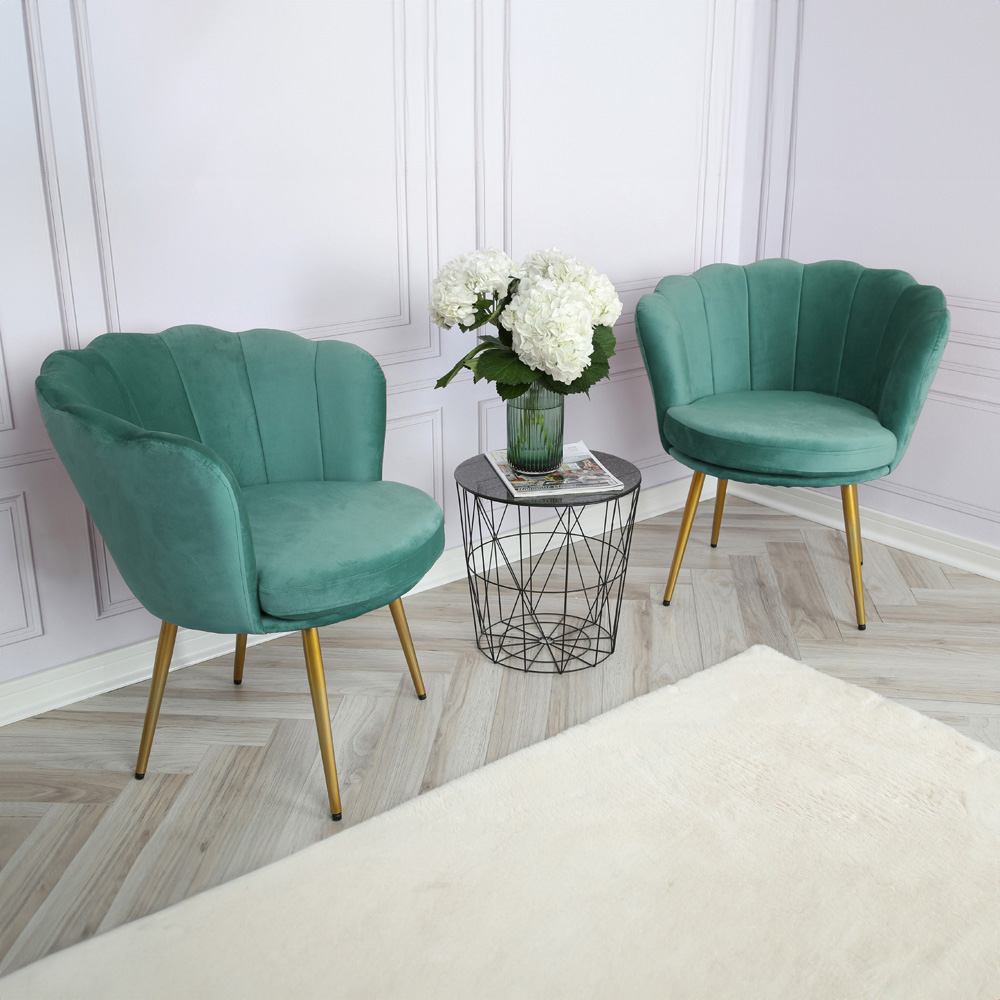 Flora Green Velvet Petal Back Armchair Image 6