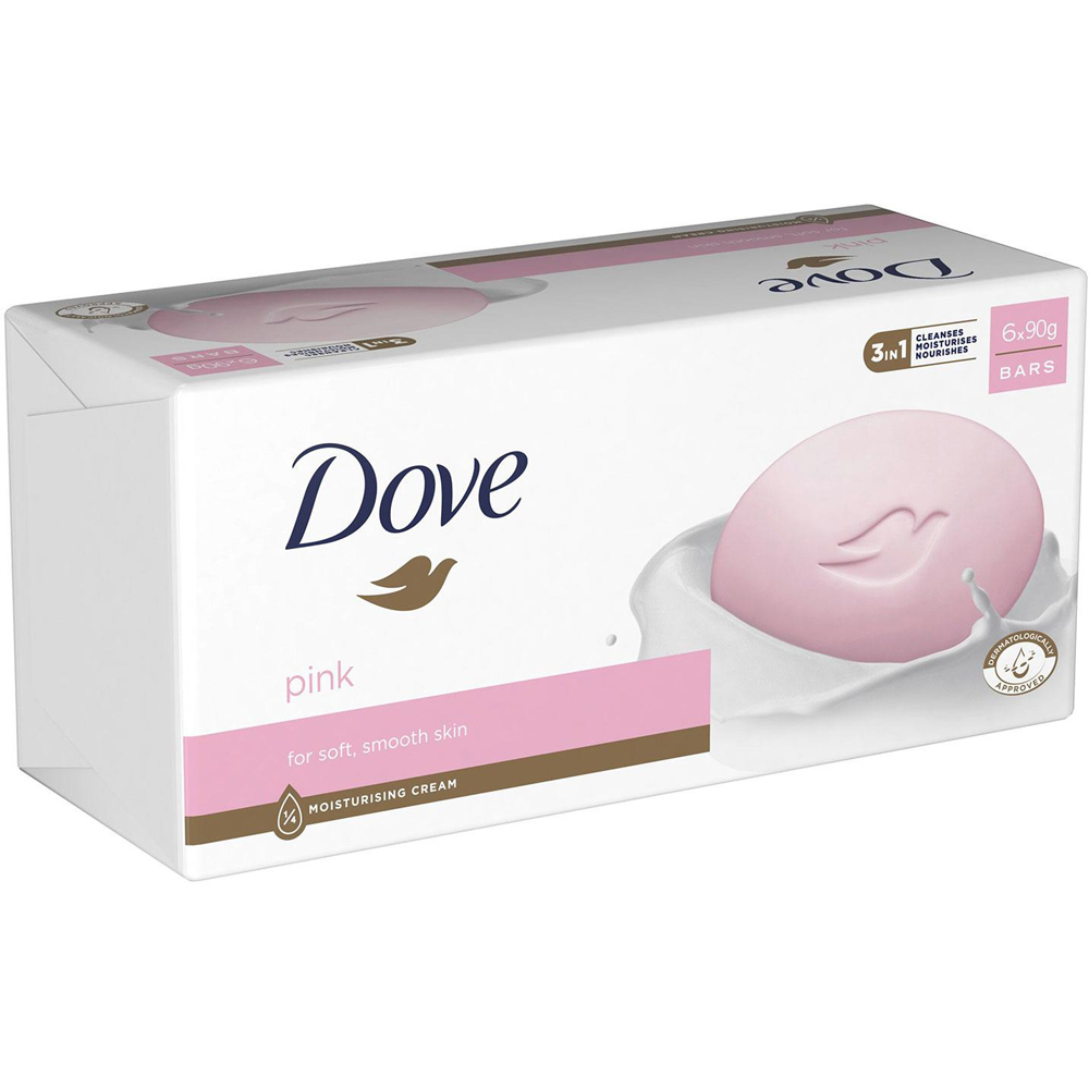 Dove Pink Beauty Moisturising Cream Beauty Bar 6 x 90g 3 Pack Image 2