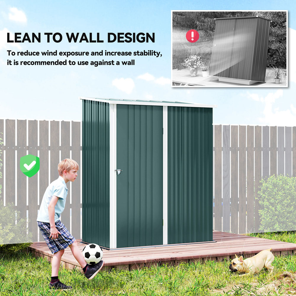 Outsunny 5.3 x 3.1ft Green Metal Pent Garden Shed Image 7