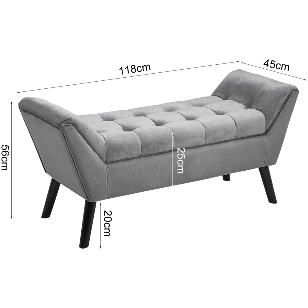 Living and Home Grey Modern Soft Velvet Buttoned Armed Bench Image 8