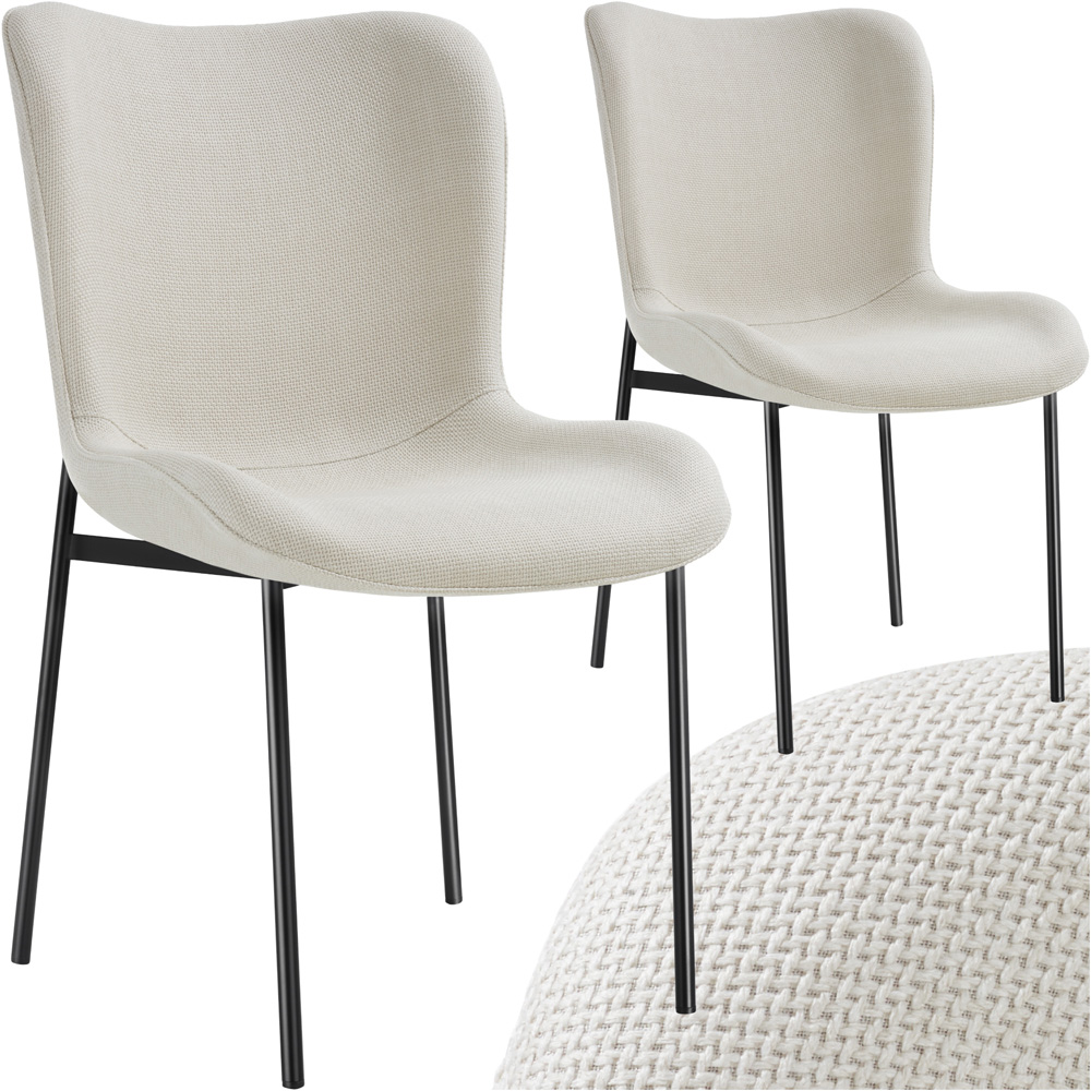 tectake Tessa Set of 2 Off White and Black Woven Fabric Padded Dining Chair Image 2