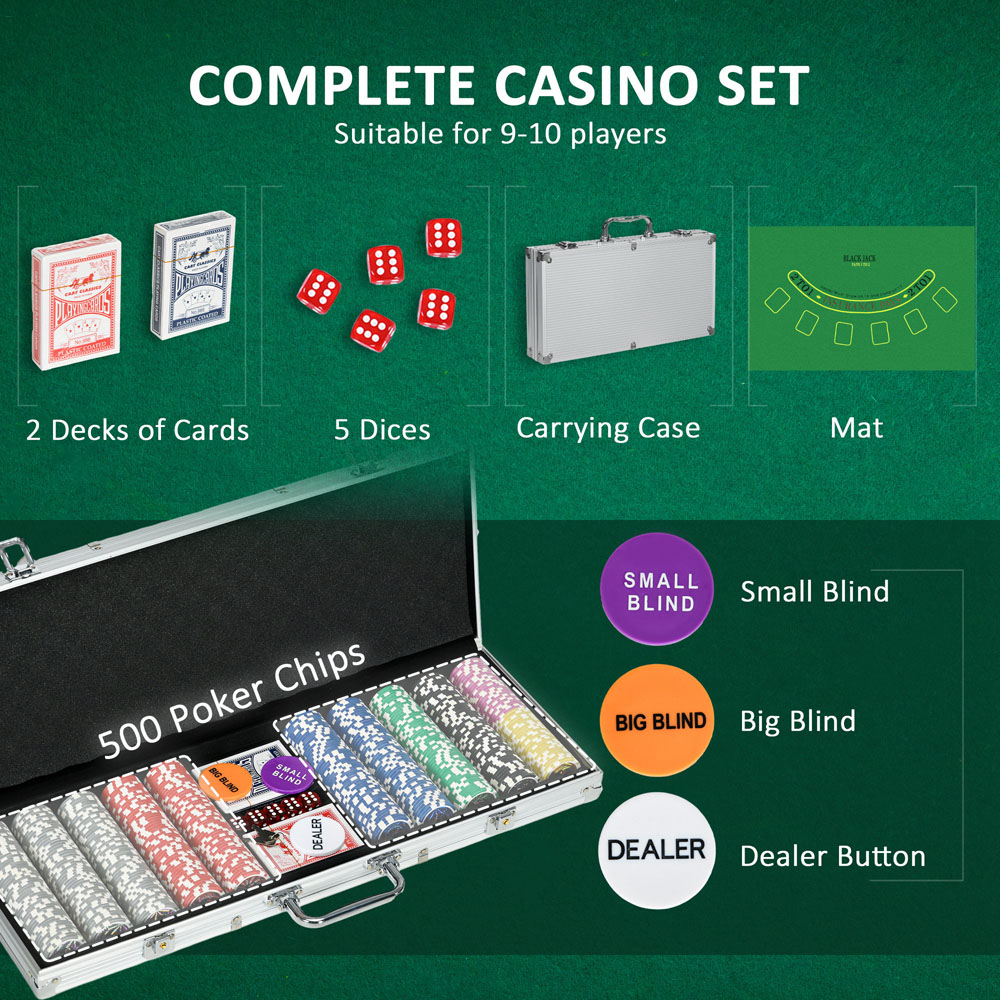 SPORTNOW 500 Piece Poker Chips Set with Mat Aluminium Case and 2 Decks of Cards Image 8
