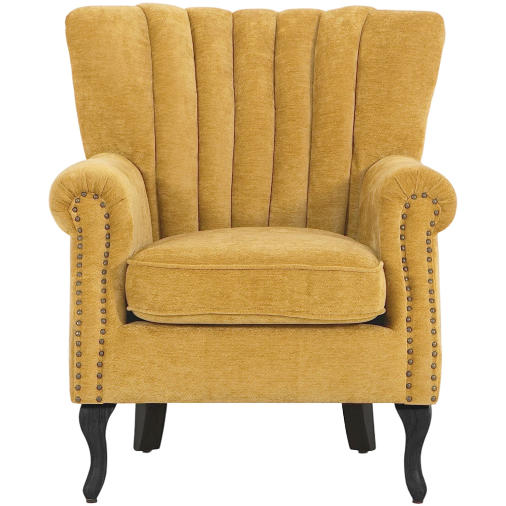 Living and Home Yellow Chenille Upholstered Channel Back Armchair Image 3