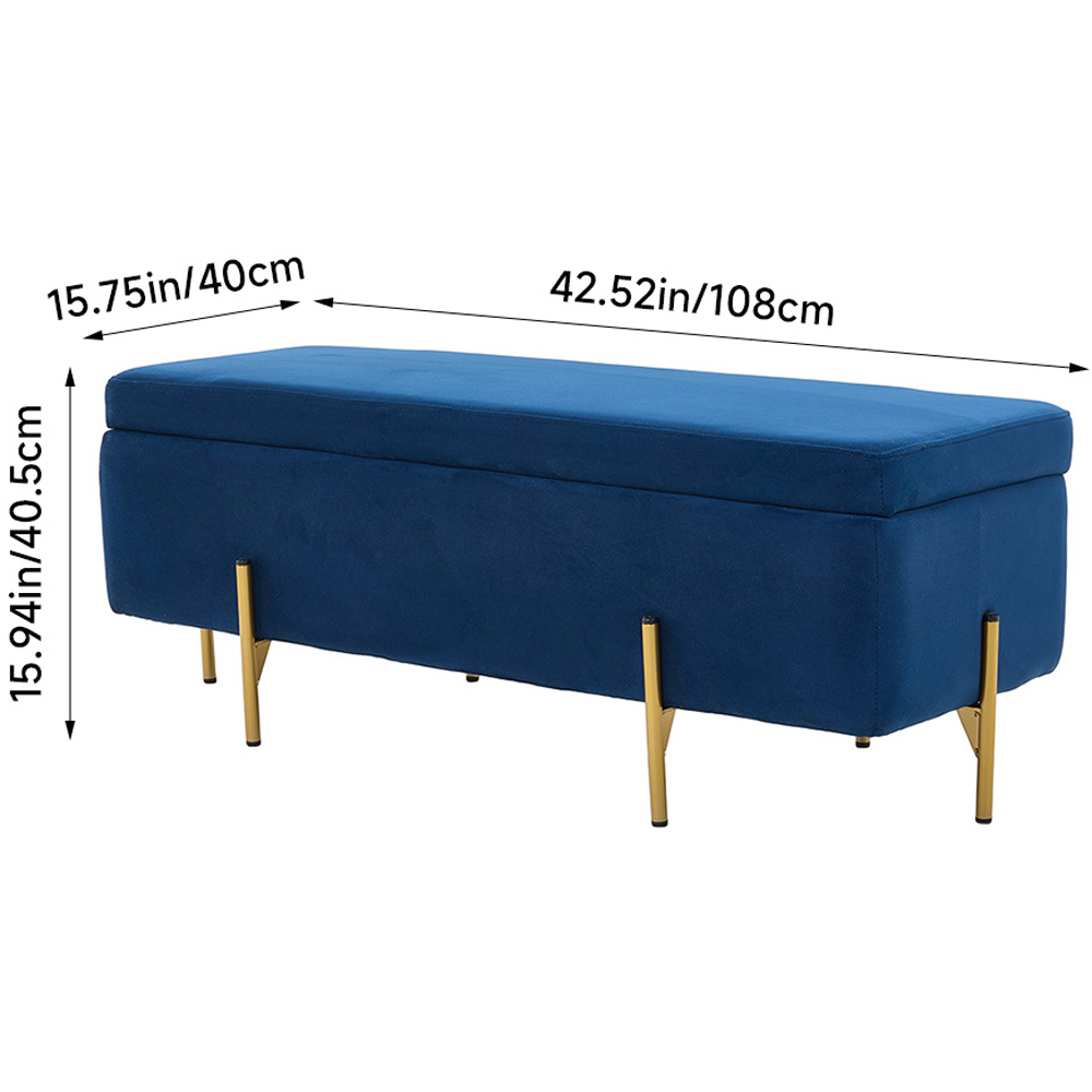 Living and Home Blue Flip Top Flannel Upholstered Storage Bench Image 9