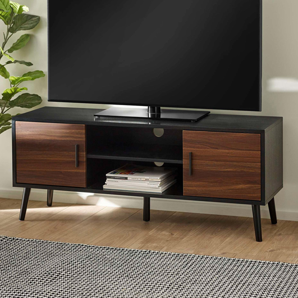 Julian Bowen Trent 2 Door Walnut and Black Large TV Stand for 55 inch Image 1