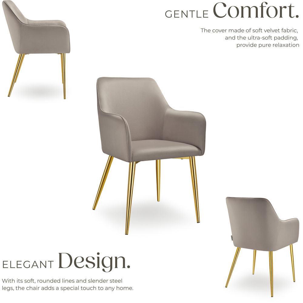 tectake Avane Set of 4 Taupe Velvet Look Padded Dining Chair Image 6