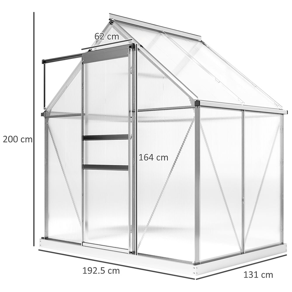 Outsunny 6.31 x 4.29ft Polycarbonate Walk In Garden Greenhouse Kit with Sliding Door Image 9