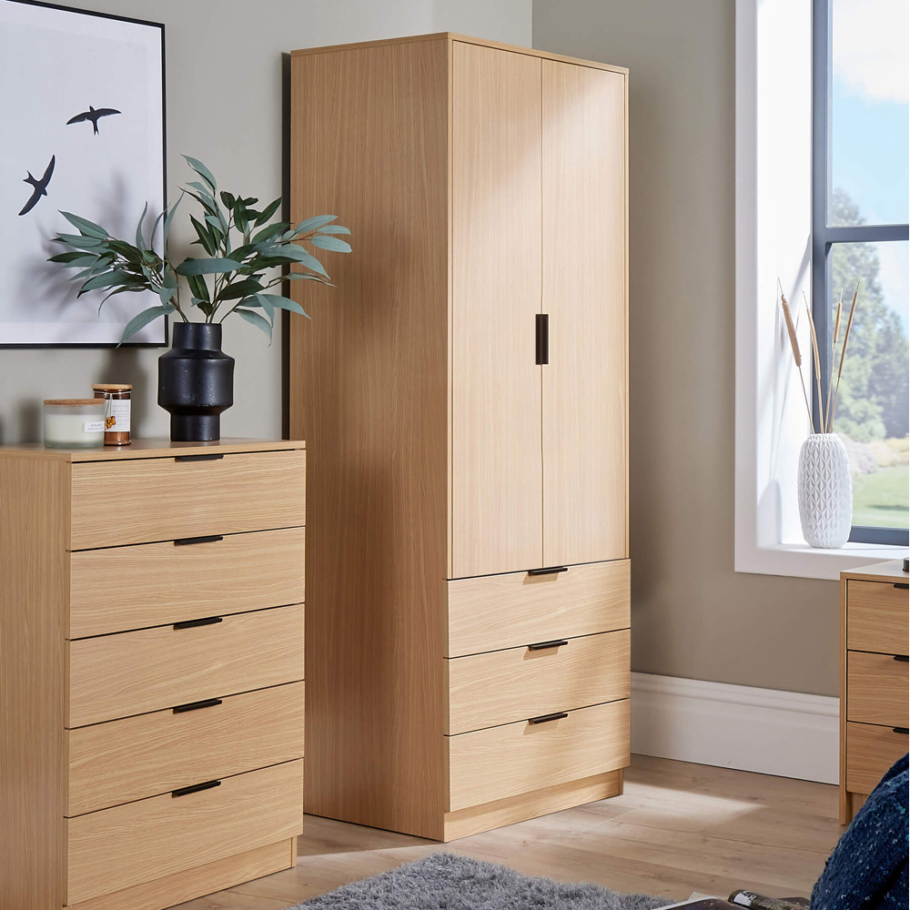 Home Source Phoenix 2 Door 3 Drawer Oak Effect Wardrobe Image 9
