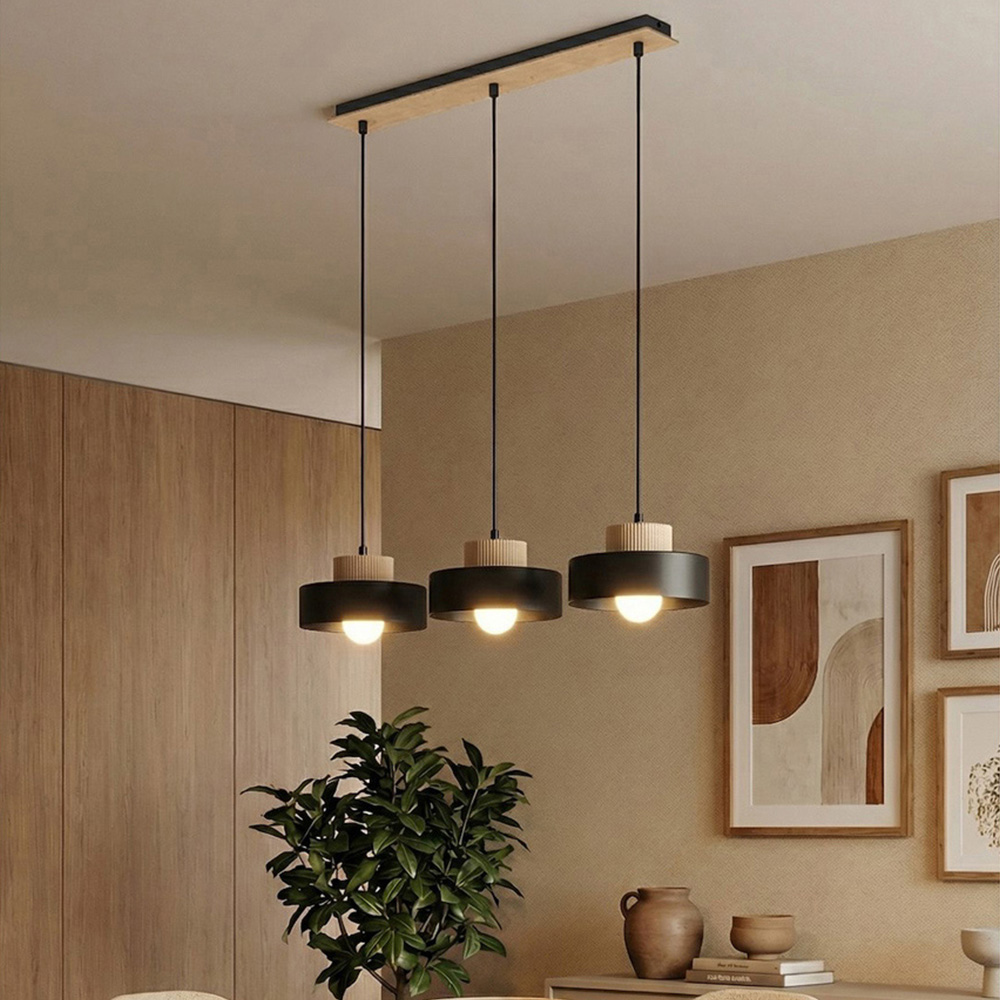 Emibig Kivi 3 Light Layered Shade Black E27 Large Ceiling Pendant Light Image 2