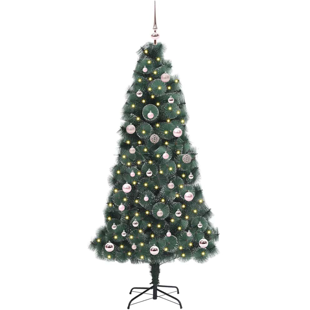 vidaXL Pre-Lit Pink Baubles Green Artificial Christmas Tree 5ft Image 1