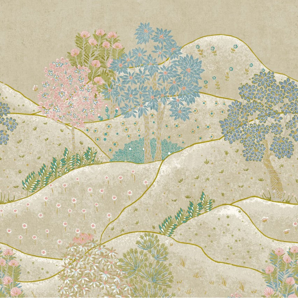 Grandeco Whimsy Neutral Landscape Scene Sage Green 3 Panel Wall Mural Image 2
