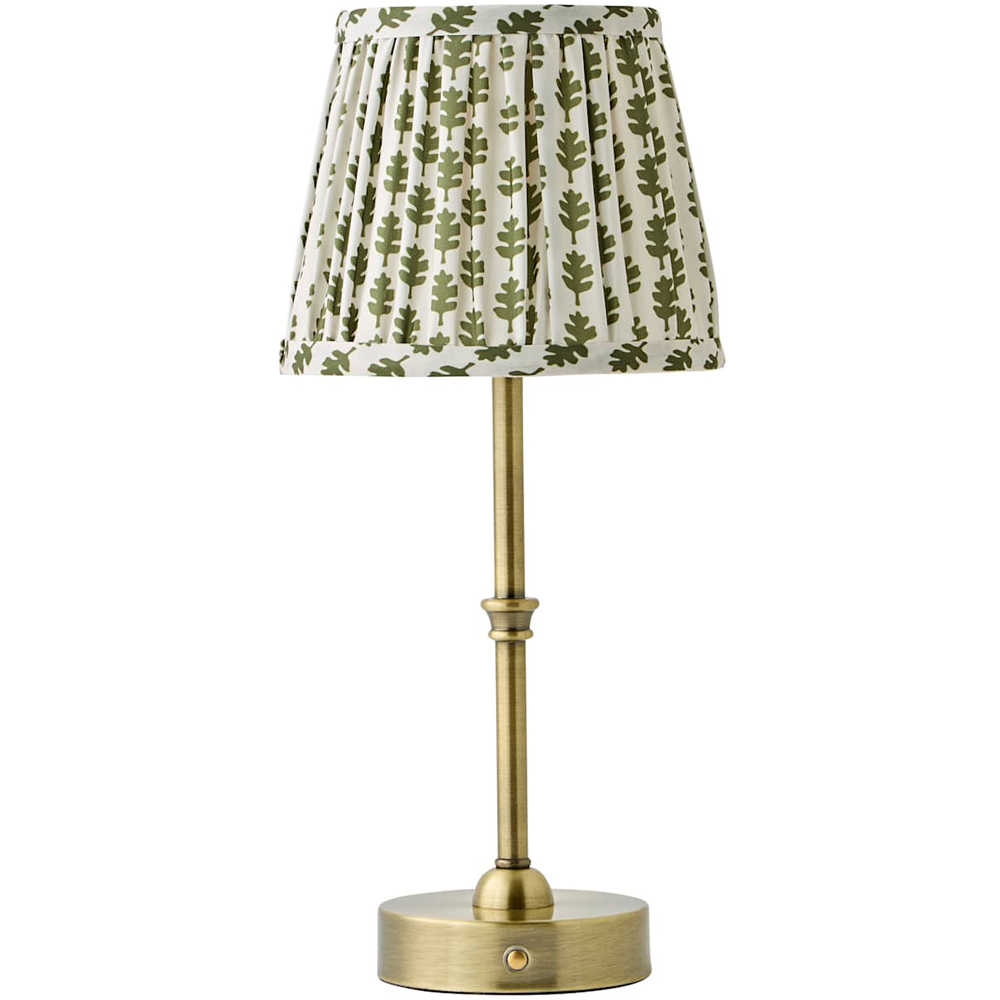 ValueLights Lowe Green Ditsy Floral Pleated Shade Gold Rechargeable Table Lamp with Bulb Image 1