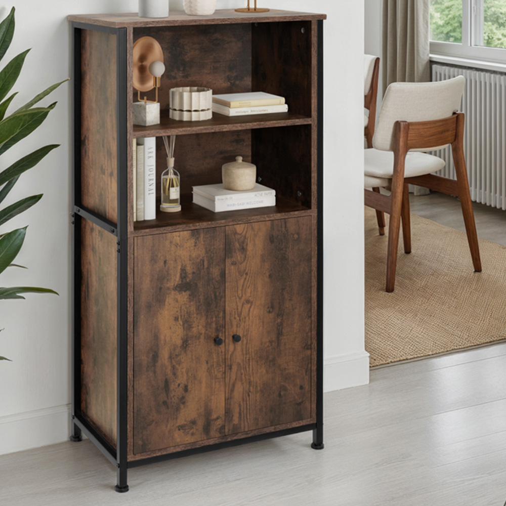 Tectake Doncaster 2 Door 2 Shelf Rustic Dark Wood Display Cabinet Image 1