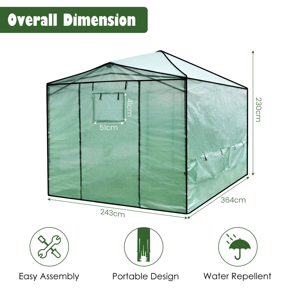 Costway Green Foldable Greenhouse with Zippered Doors Image 9