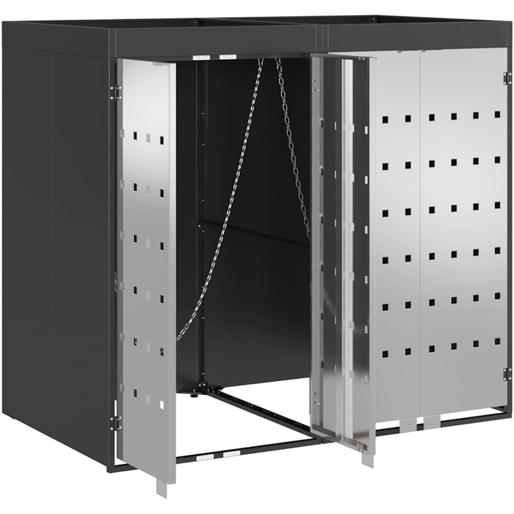 vidaXL Anthracite 2 Wheelie Bin Storage Shed with Stainless Steel Door and Planter Roof Image 6
