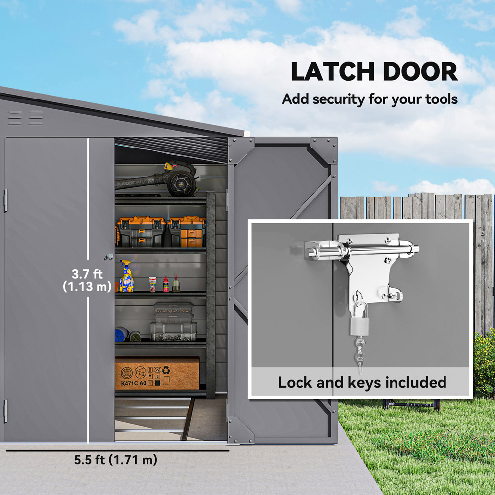 Outsunny Galvanised Metal Grey Garden Shed with Foundation Kit 5 x 9ft Image 7