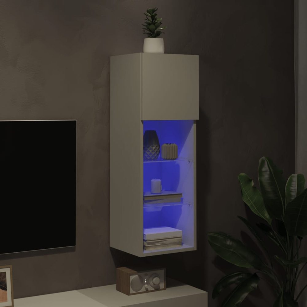 vidaXL Single Door 3 Shelf White TV Cabinet with LED Lights Image 7