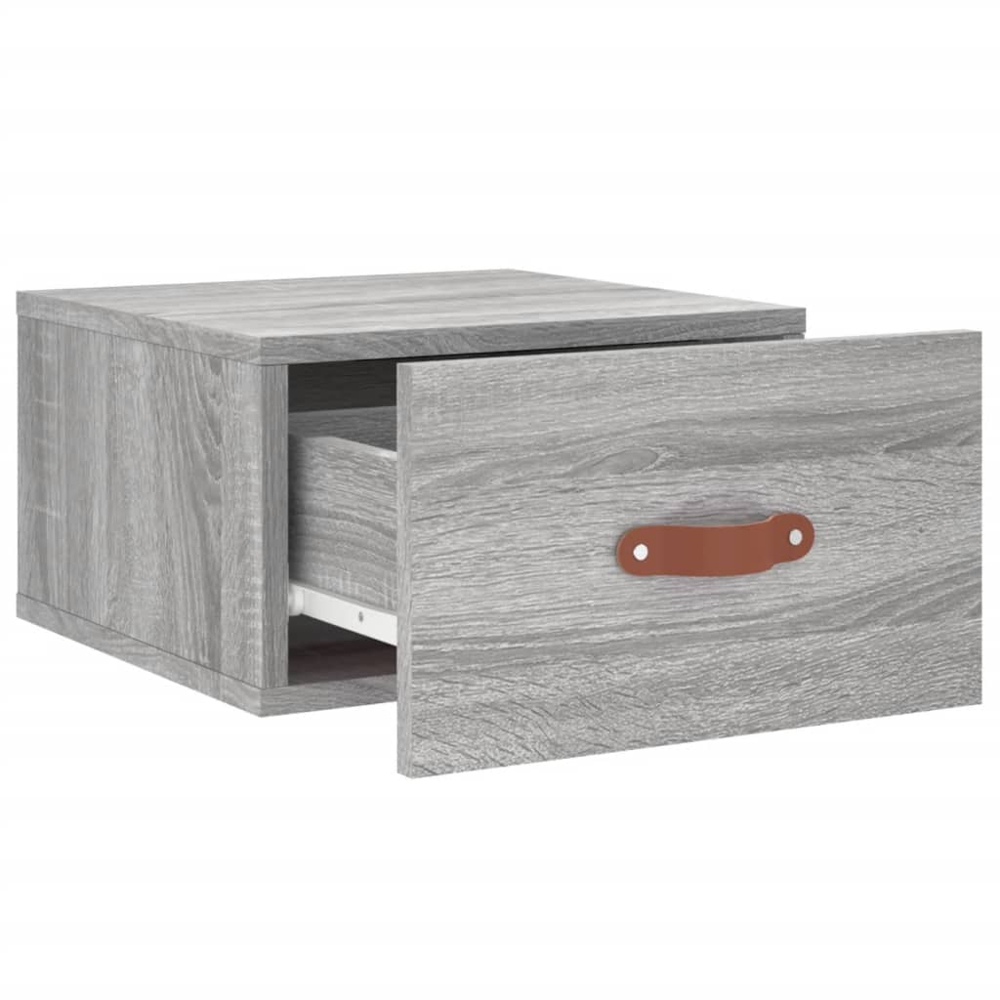 vidaXL Single Drawer Grey Sonoma Wall Mounted Bedside Cabinet with Brown Handle Image 6