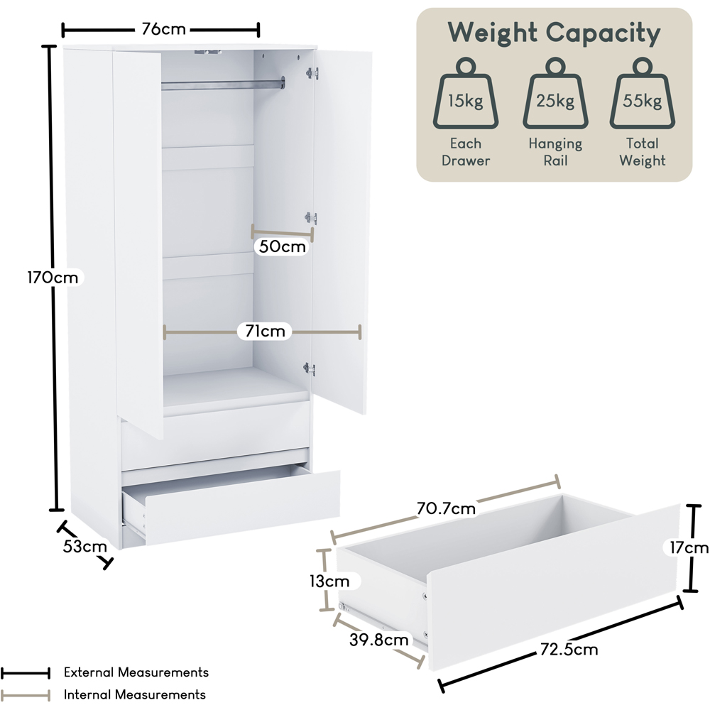 VIDA DESIGNS Denver 2 Door 2 Drawer White Wardrobe Image 9