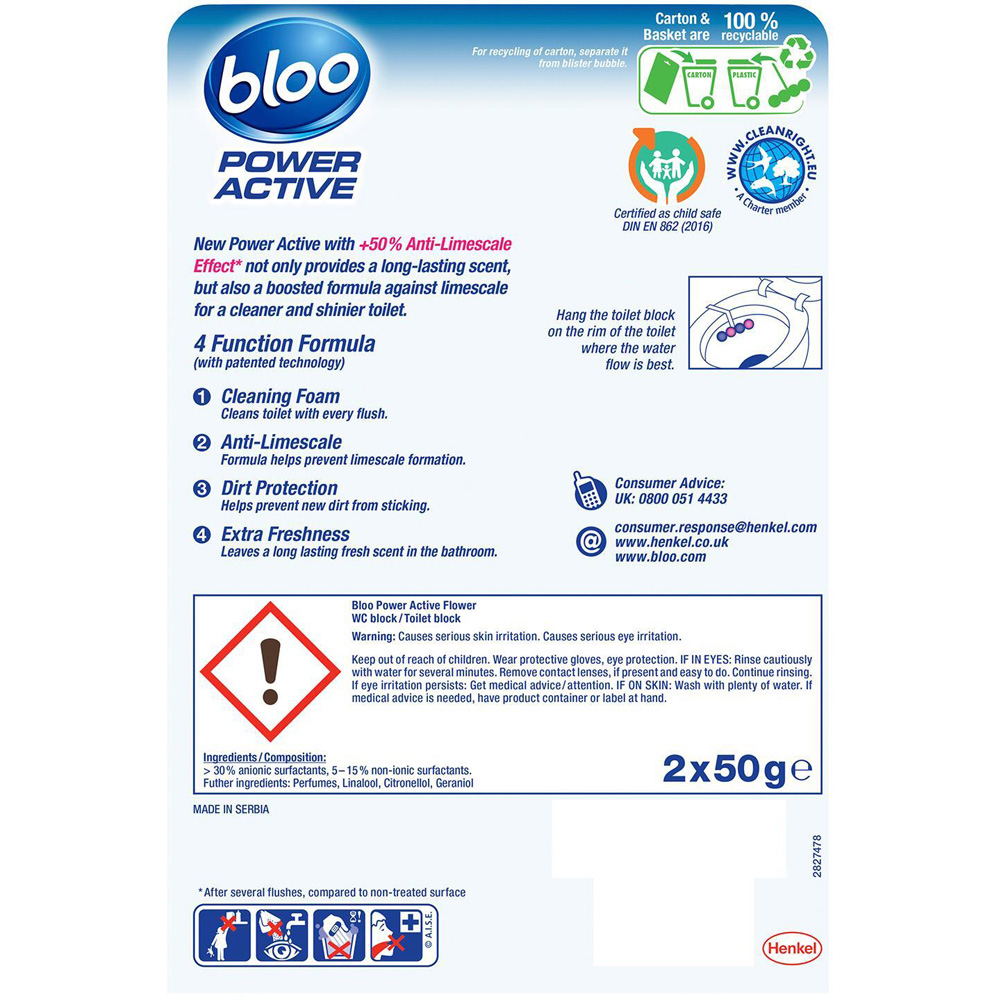 Bloo Power Active Flower Toilet Rim Block with 4 Function Formula 2 x 50g 6 Pack Image 3