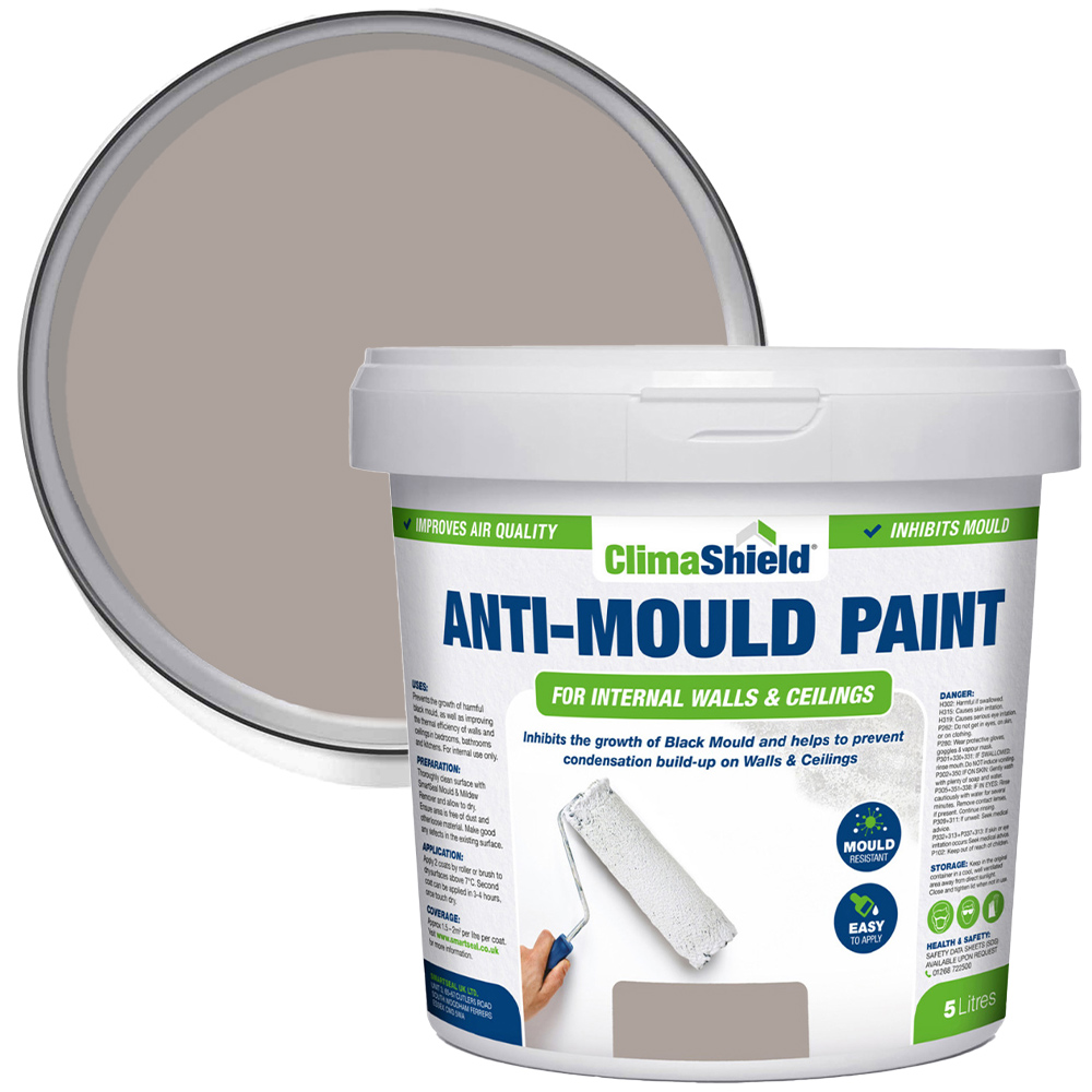 SmartSeal Medium Grey Anti Mould Paint 5L Image 1