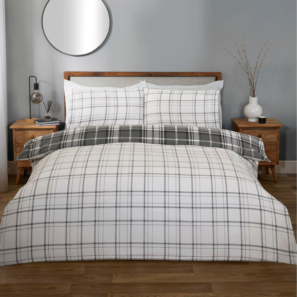 Balmoral Check Duvet Set Grey Superking Image 6