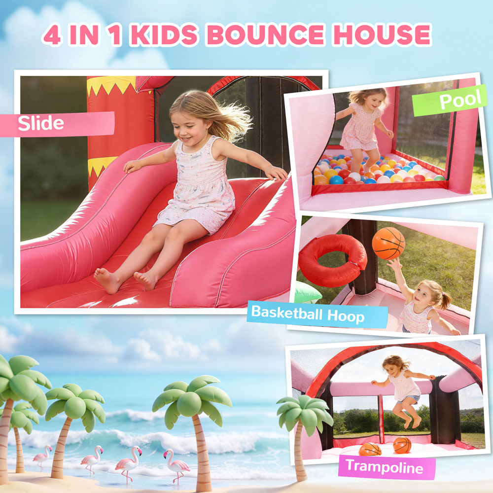 Tommy Toys AIYAPLAY 4-in-1 Kids Pink Flamingo Theme Inflatable Bounce House with Blower 370W Image 4