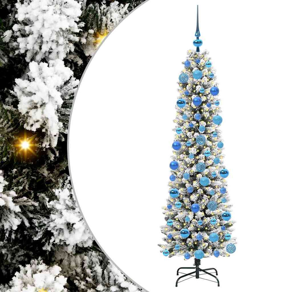 vidaXL Pre-Lit Warm White LED and Blue Baubles White Artificial Christmas Tree with Stand 6ft Image 2