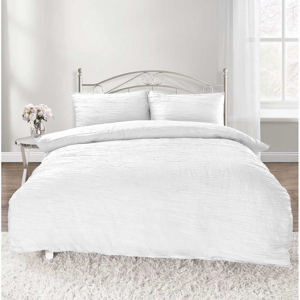 Velosso Calais King Size White Crinkle Duvet Set Image 1