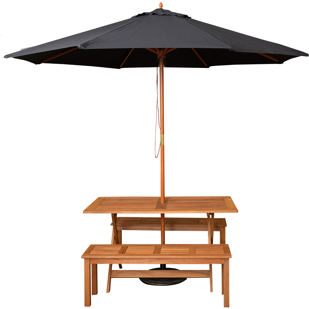 Samuel Alexander 4 Seater Wooden Rectangular Dining Bench Set with Black Parasol and Base Image 2