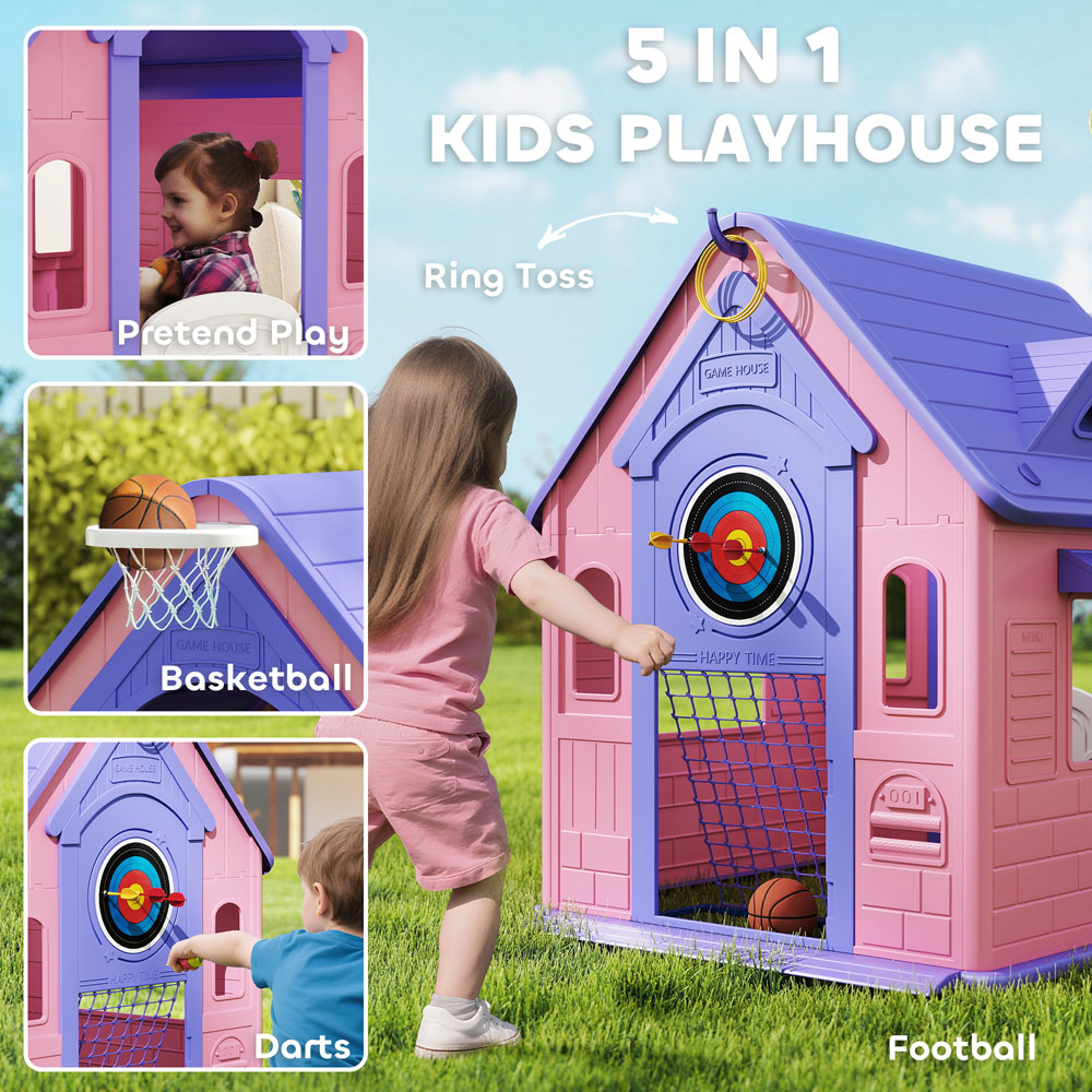 Tommy Toys AIYAPLAY 5-in-1 Kids Pink Playhouse with Built-In Games Image 8