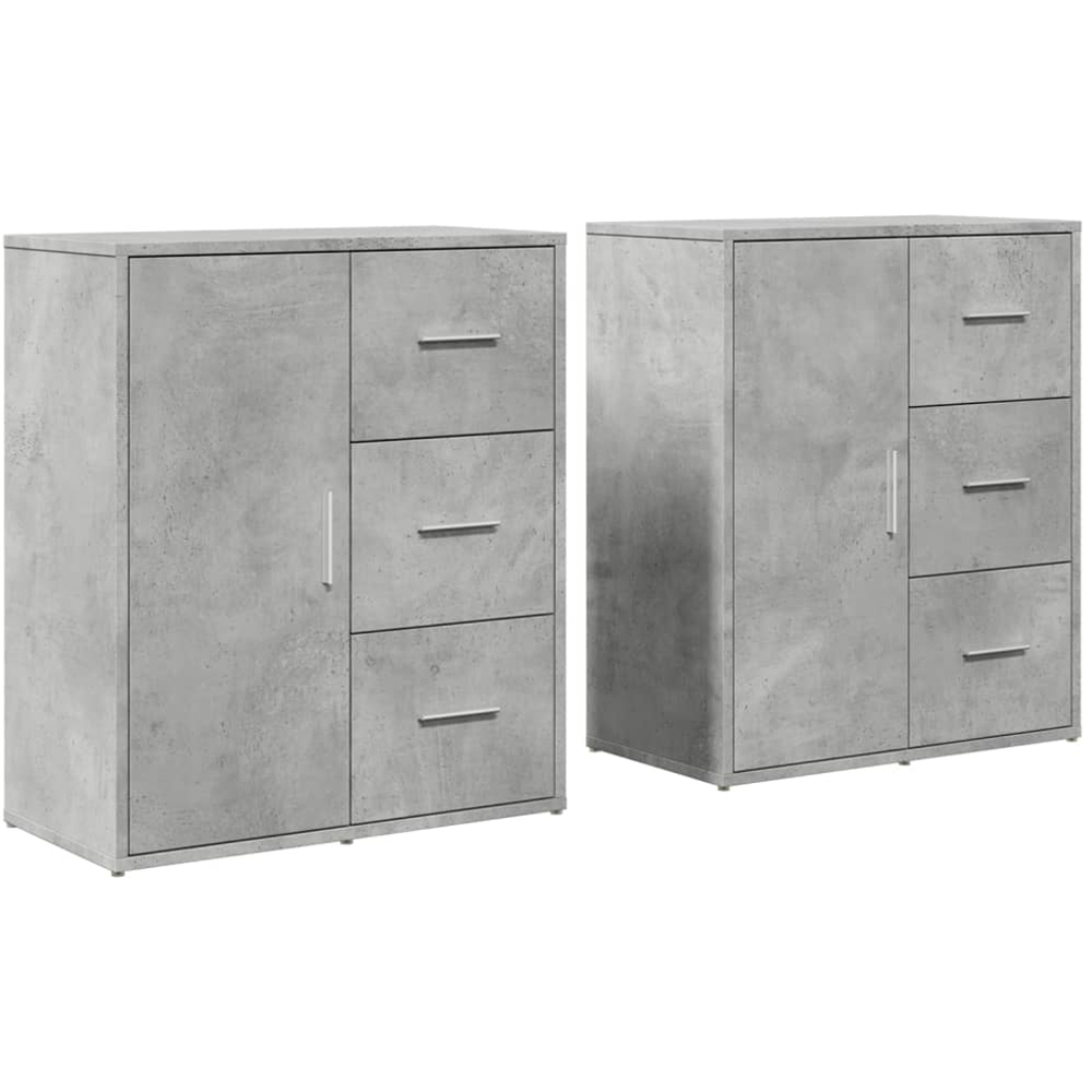 vidaXL Single Door 3 Drawer Concrete Grey Wooden Sideboard Set of 2 Image 2