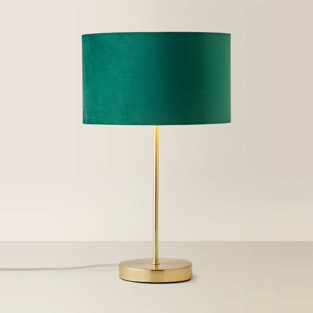 ValueLights Charlie Metallic and Green Velvet Shade Gold Table Lamp and Bulb Image 5