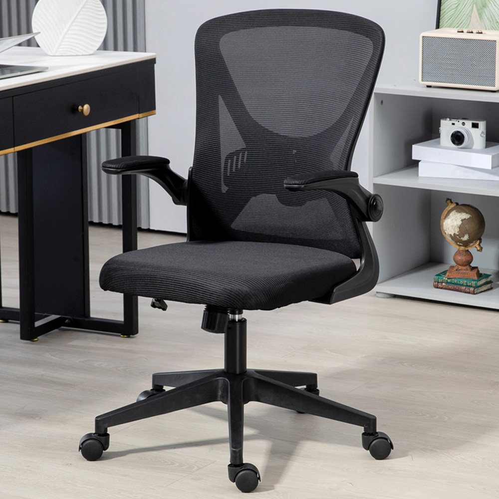 Portland Black Mesh Office Chair with Flip Up Armrests Image 1