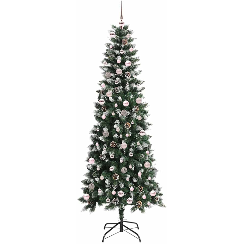 vidaXL Pre-Lit Pink Baubles Green Artificial Snow Tipped Christmas Tree 8ft Image 4