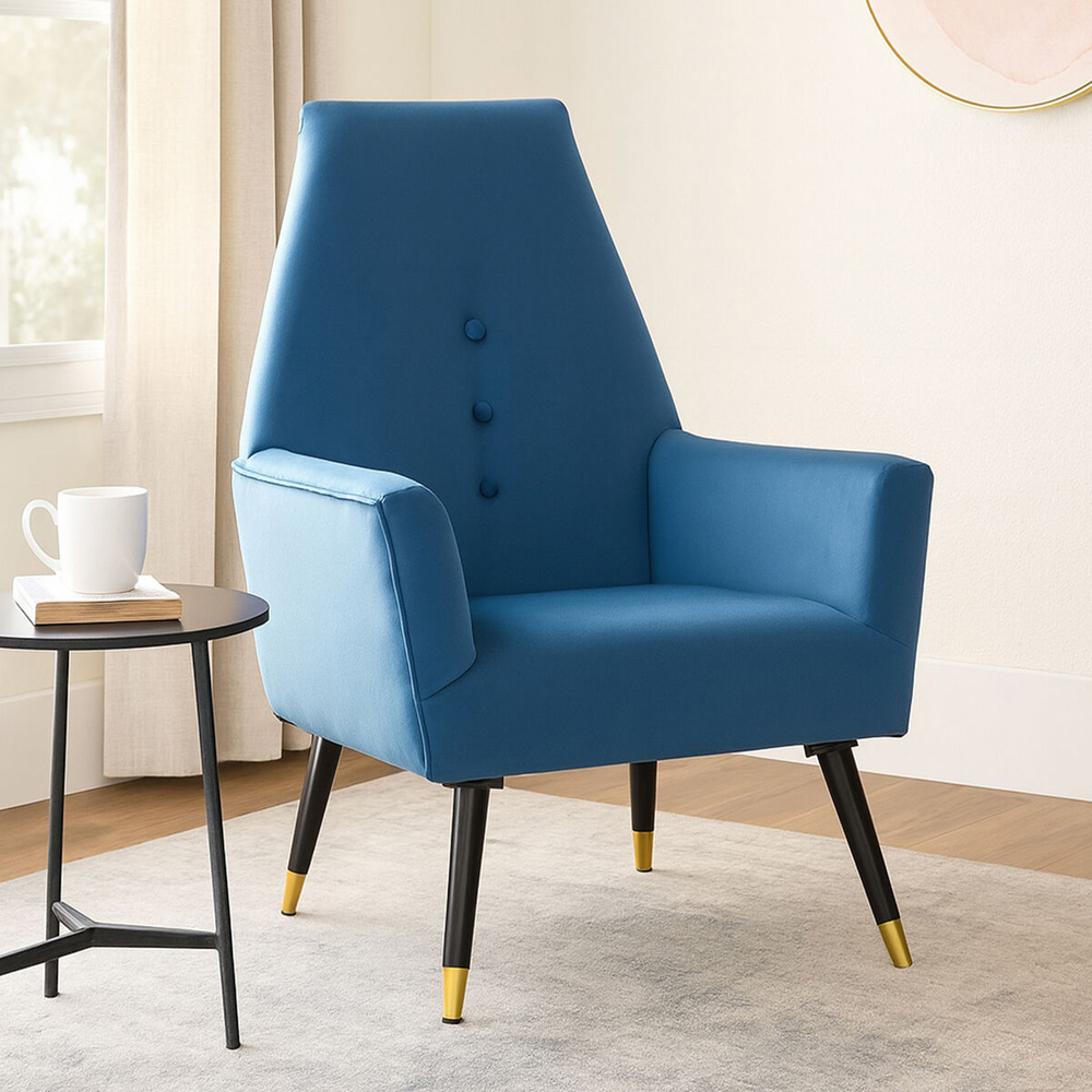 Premier Housewares Loretta Midnight Blue Velvet Button Tufted Accent Chair Image 3