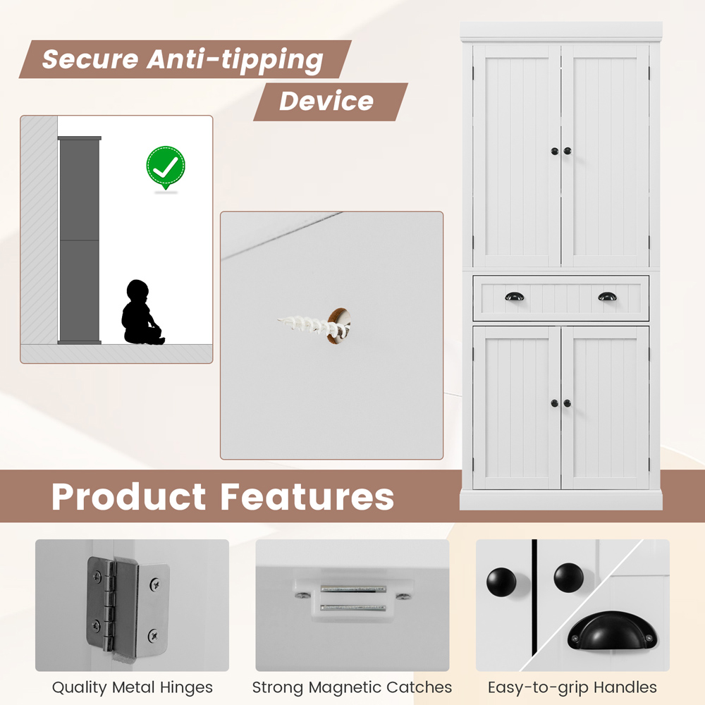 Costway 4 Door White Tall Kitchen Cupboard Image 7