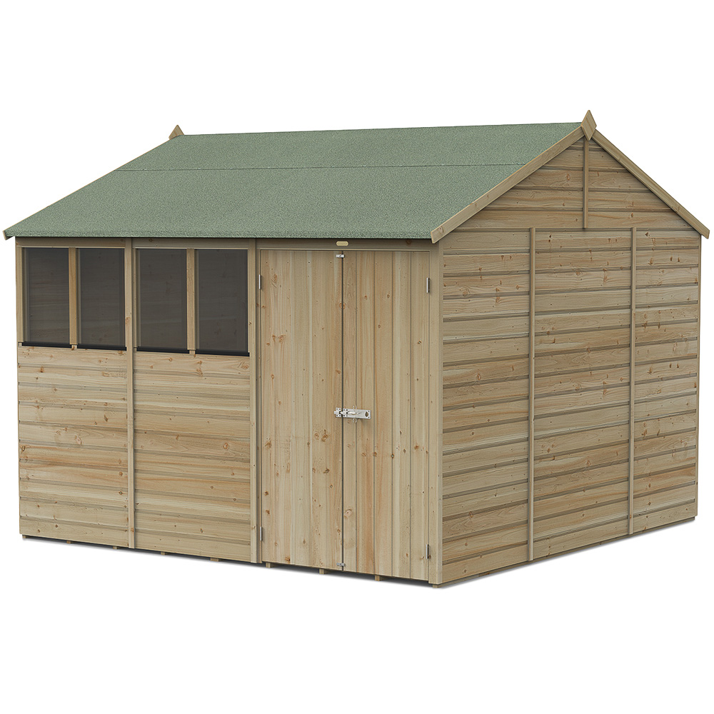 Forest Garden Beckwood 10 x 10ft Double Door 4 Windows Reverse Apex Shed Image 1