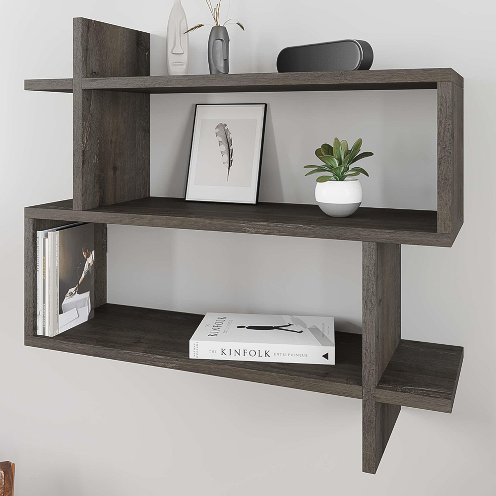 Decortie Paralel 2 Shelf Dark Coffee Modern Wall Mounted Bookcase Image 1