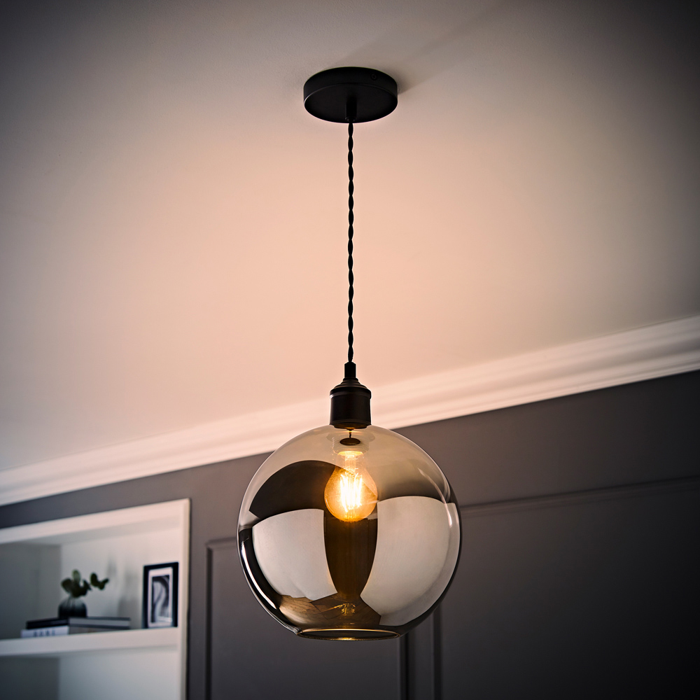 ValueLights Bellamy Single Smoked Glass Globe Matte Black LED Ceiling LED Pendant Light Image 6