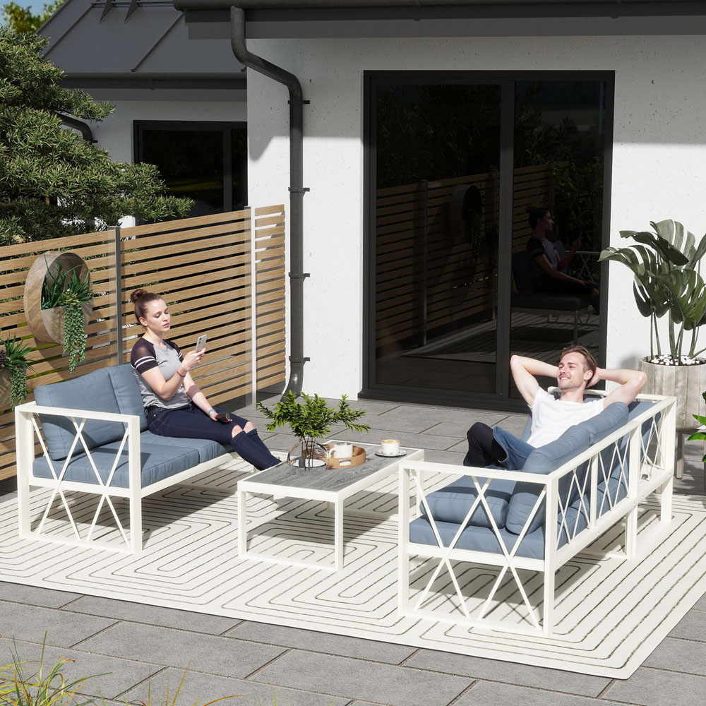 Outsunny 5 Seater Grey Garden Sectional Sofa Set with Adjustable Lounger Image 4