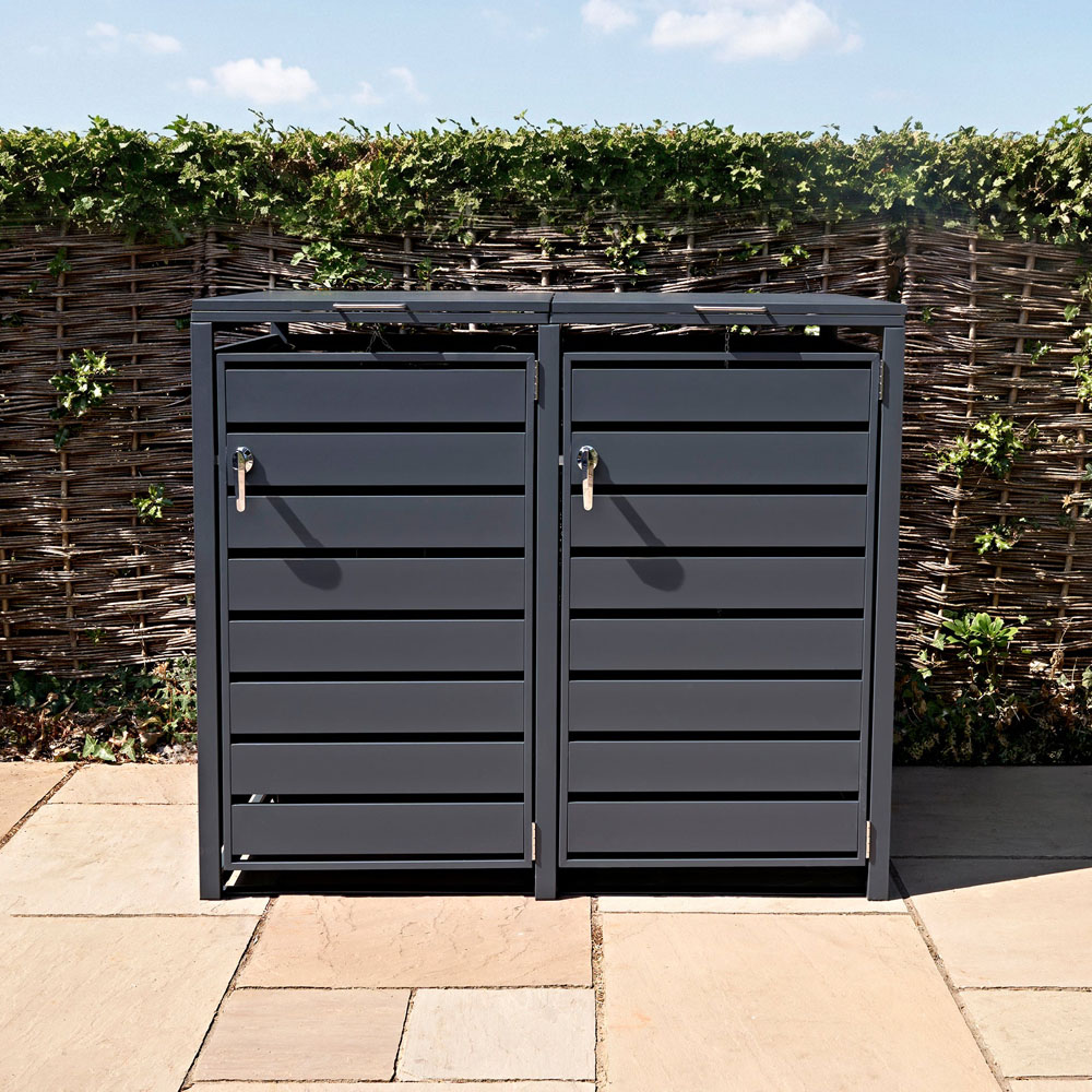 MonsterShop Anthracite Grey Metal 2 Wheelie Bin Storage Shed Image 2