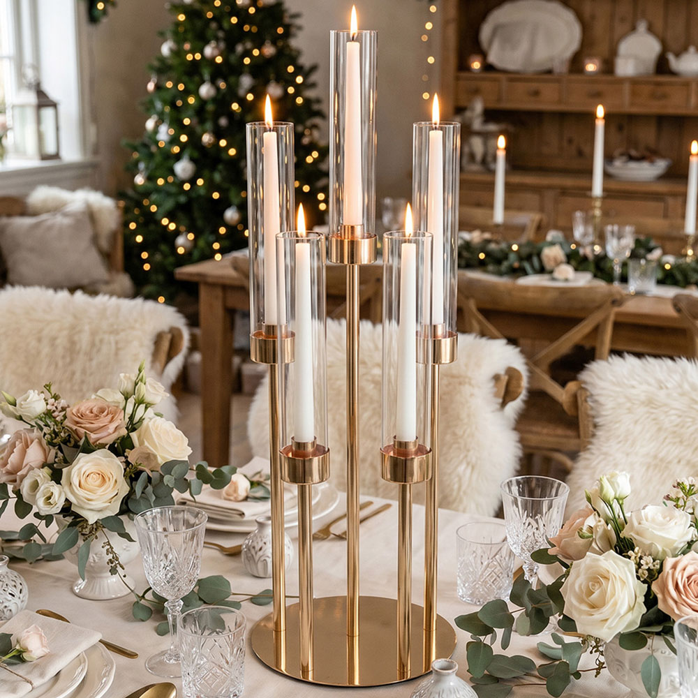 Living and Home 5-Arm Gold LED Candle Candelabra Image 2