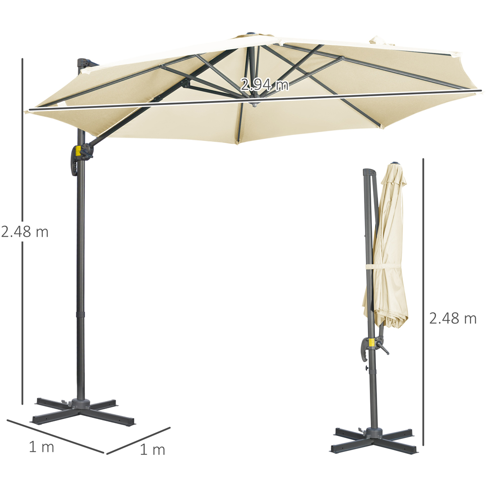 Outsunny Cream White Crank and Tilt Cantilever Parasol with Cross Base 3m Image 7
