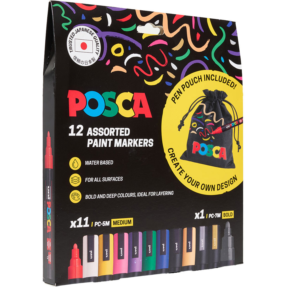 Pack of 12 Posca Medium Tip Marker Pens with Pouch Image 2