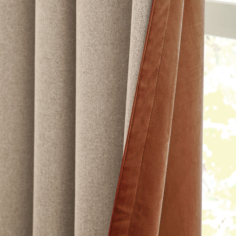 Furn Verso Cinnamon Reversible Suede-Look Blackout Eyelet Curtains 229 x 183cm Image 3