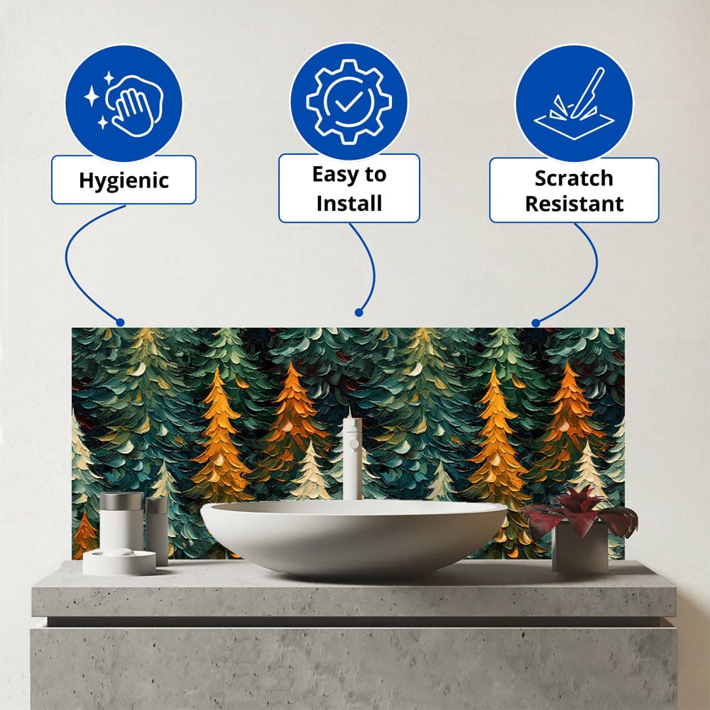Warren Reed Designer Impasto Style Christmas Trees Glass Bathroom Splashback 25 x 60cm Image 3